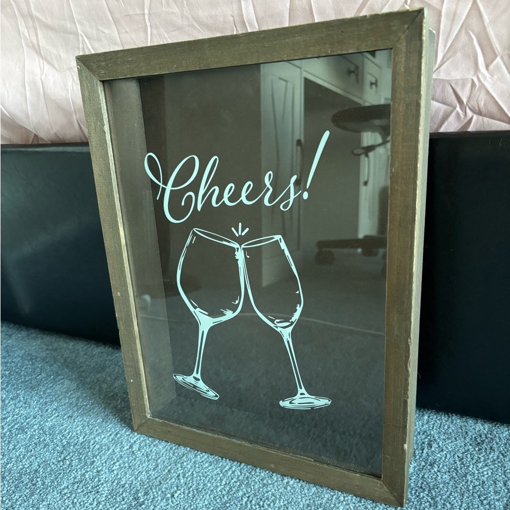 Cheers Framed Wall Art Cork Holder